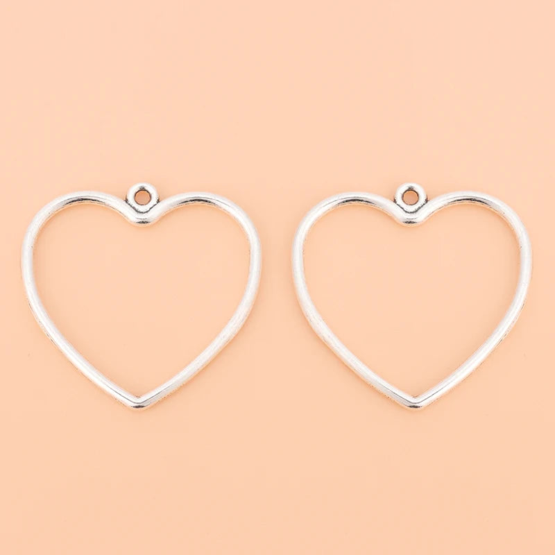 50pcs Silver Hollow Heart Charms Pendants for Earrings Necklace