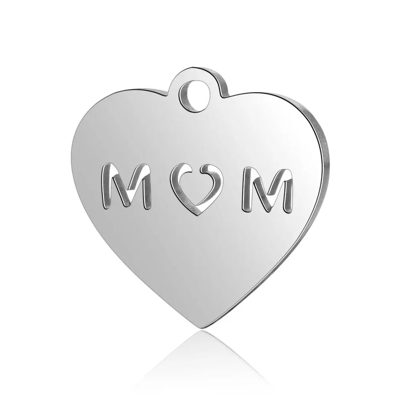 50pcs Stainless Steel Charms Hearts Mom Charms Pendants DIY Jewelry Making
