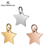 50pcs Stainless Steel Star Charms Pendant for Bracelet DIY 3 Colors