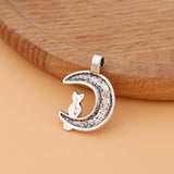 50pcs Tibetan Silver Cat & Moon Charms Pendants for Jewelry Making