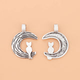50pcs Tibetan Silver Cat & Moon Charms Pendants for Jewelry Making