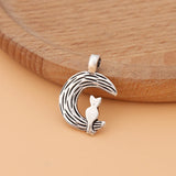 50pcs Tibetan Silver Cat & Moon Charms Pendants for Jewelry Making