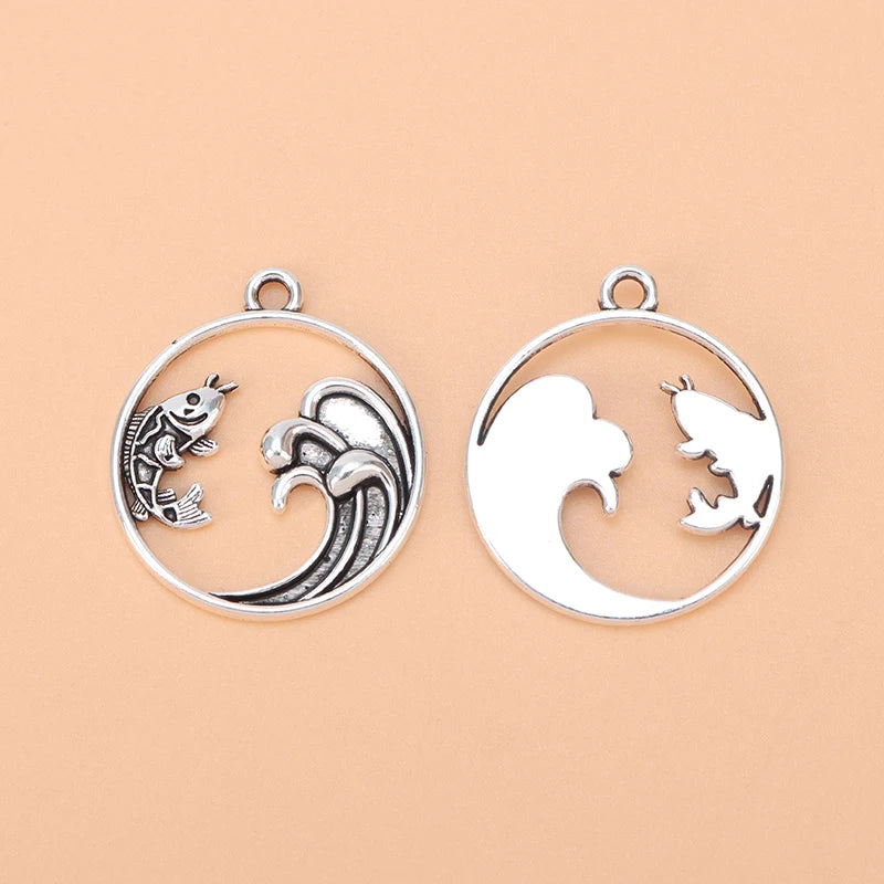 50pcs Tibetan Silver Fish & Wave Charms Pendants for Jewelry Making