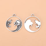 50pcs Tibetan Silver Fish & Wave Charms Pendants for Jewelry Making