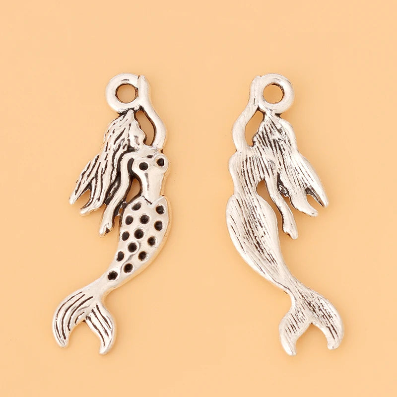 50pcs Tibetan Silver Mermaid Charms Pendants for Jewelry Making