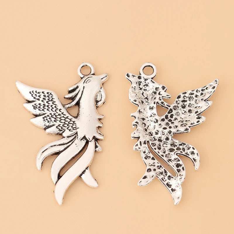 50pcs Tibetan Silver Phoenix Bird Charms Pendants DIY Necklace Bracelet Jewelry