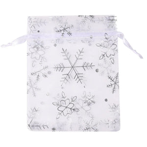 50pcs Red Snowflake Organza Christmas Gift Drawstring Pouches