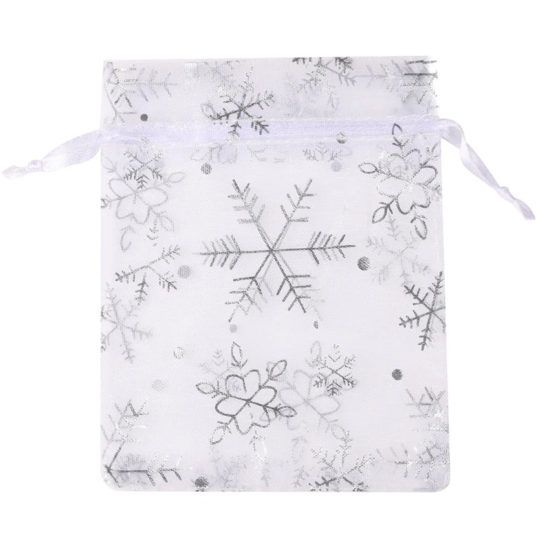 50pcs Red Snowflake Organza Christmas Gift Drawstring Pouches