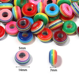 50pcs Resin Big Hole Beads DIY Rainbow Stripe Flat Drum Beads 14*8mm