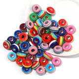 50pcs Resin Big Hole Beads DIY Rainbow Stripe Flat Drum Beads 14*8mm