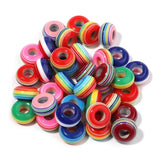 50pcs Resin Big Hole Beads DIY Rainbow Stripe Flat Drum Beads 14*8mm