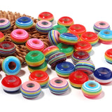 50pcs Resin Big Hole Beads DIY Rainbow Stripe Flat Drum Beads 14*8mm
