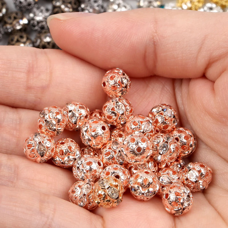 50pcs Silver Crystal Rhinestone Spacer Beads 6 8mm DIY Jewelry Making Bracelet