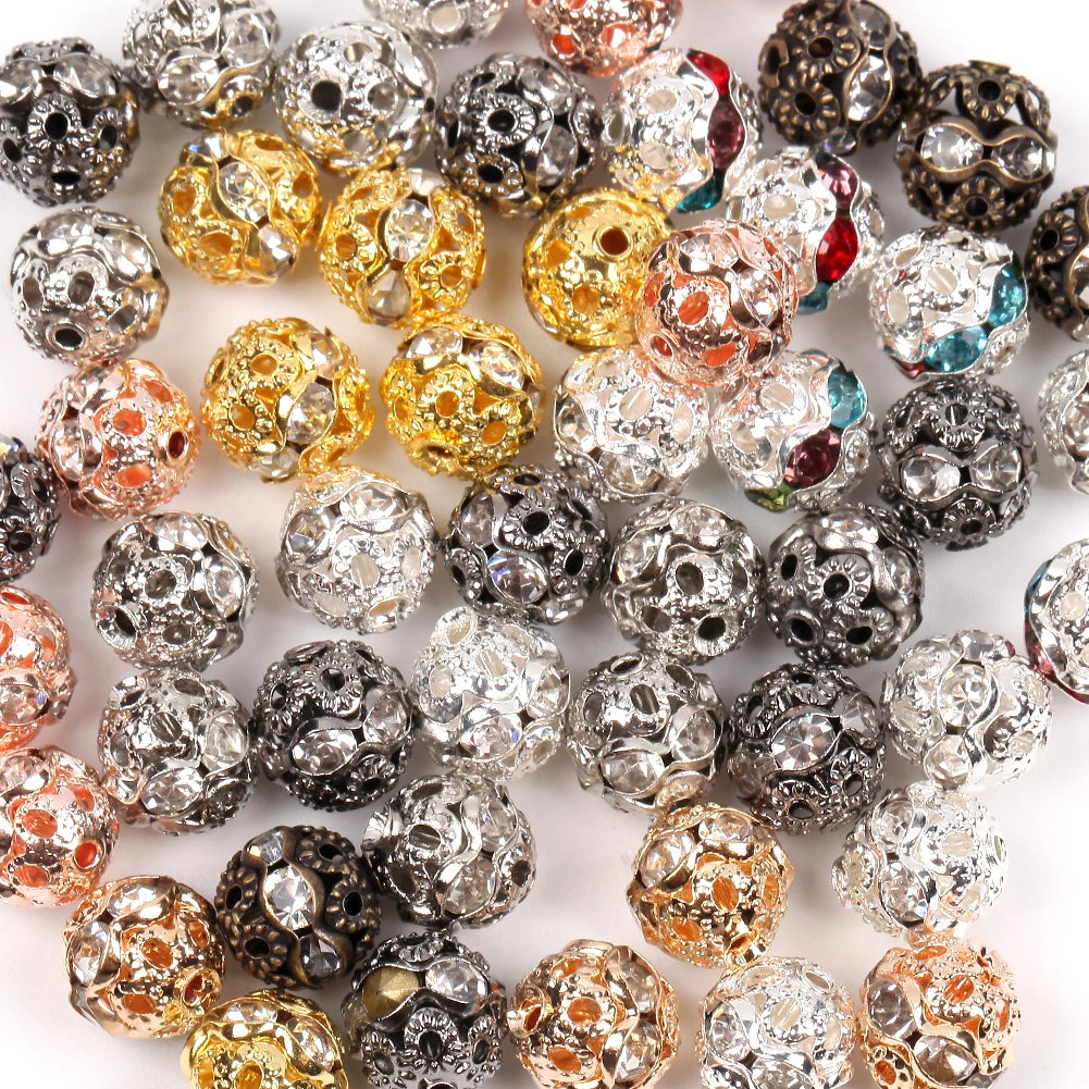 50pcs Silver Crystal Rhinestone Spacer Beads 6 8mm DIY Jewelry Making Bracelet