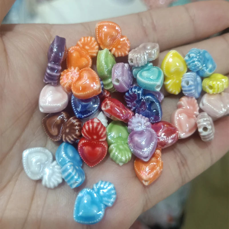 50pcs Mix Small Torch Heart Ceramics Beads 10X16mm Spacer Bead Jewelry Making
