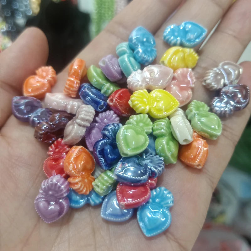 50pcs Mix Small Torch Heart Ceramics Beads 10X16mm Spacer Bead Jewelry Making