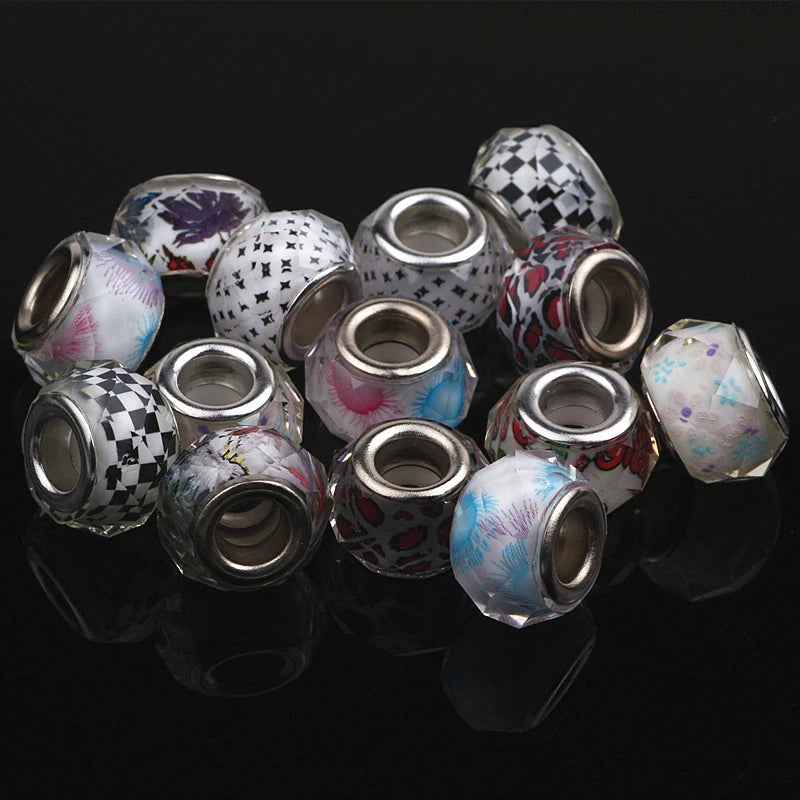 50pcs Resin Cut&Faceted Big Hole Loose Beads for European Jewelry Bracelet
