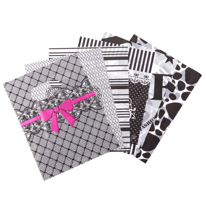 50pcs Mix Printed Plastic Bags with Handle for Shopping Jewelry Storage