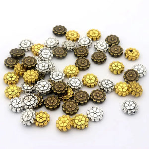 50Pcs Tibetan Silver Metal Spacer Loose Flower Bead for DIY Jewelry Making