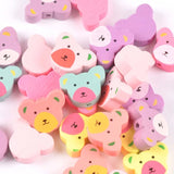 50pcs Mixed Bear Pattern Wooden Spacer Beads for DIY Jewelry Making