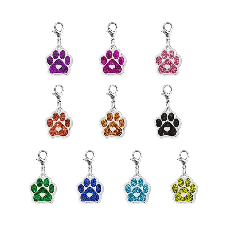 50pcs Mixed Color Enamel Paw Print Dangle Charms with Lobster Clasp