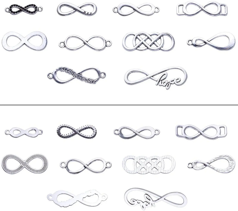 50pcs Mixed Infinity Symbol Charms Alloy Pendants DIY Necklace Bracelet Crafting