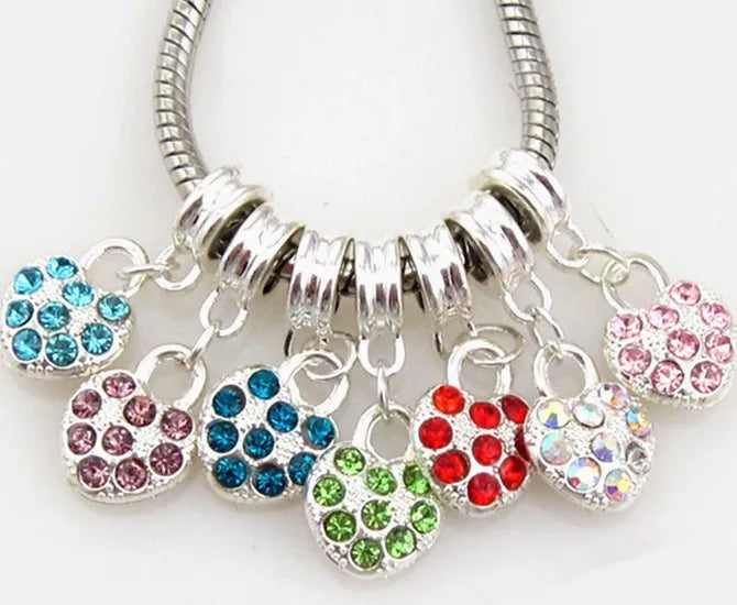 50pcs Mixed Silver Plated Heart Rhinestone Pendants for Bracelet & Necklace