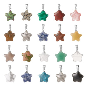 50pcs Mixed Star Natural Stone Heart Charms Pendants for Jewelry Making