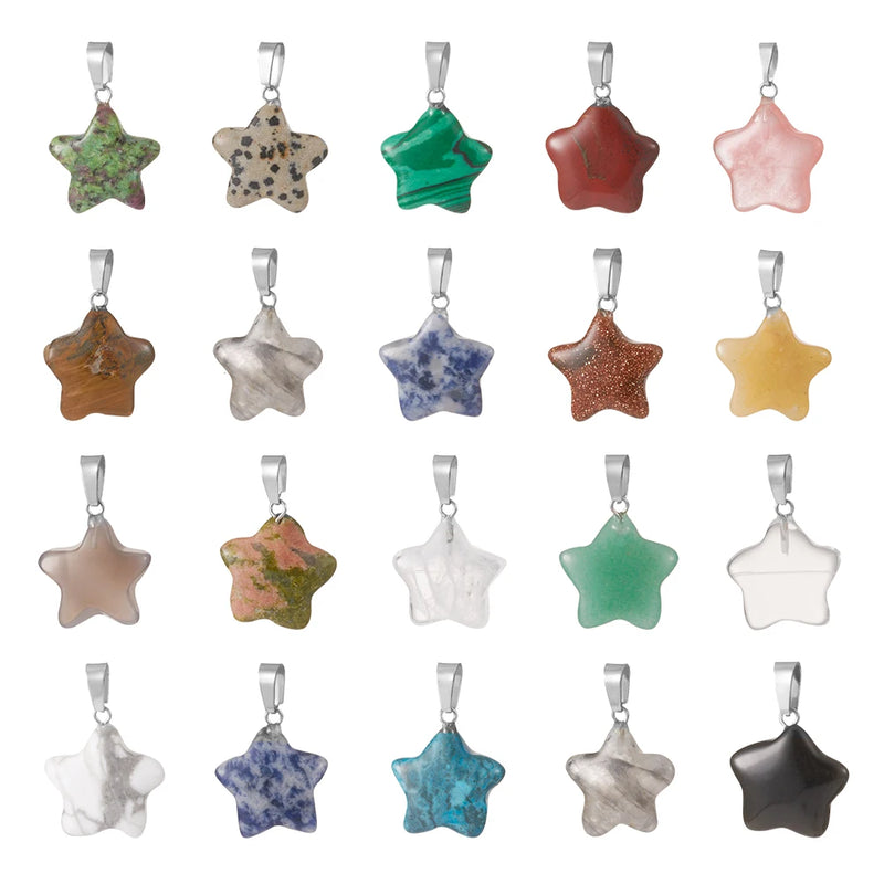 50pcs Mixed Star Natural Stone Heart Charms Pendants for Jewelry Making