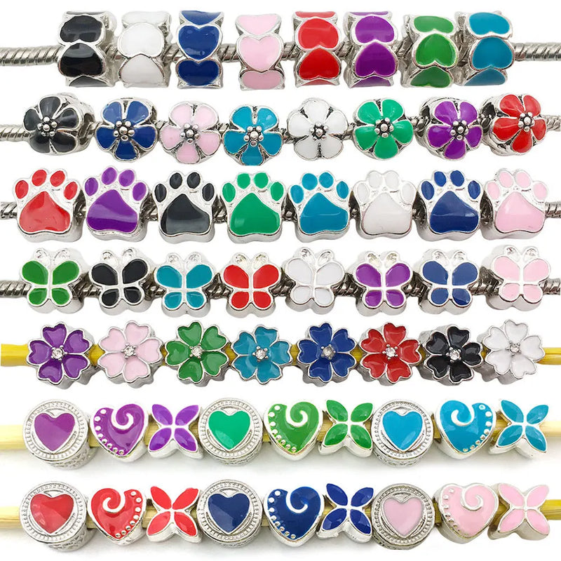 50pcs European Charms Butterfly Flower Spacer Beads for Bracelets Jewelry