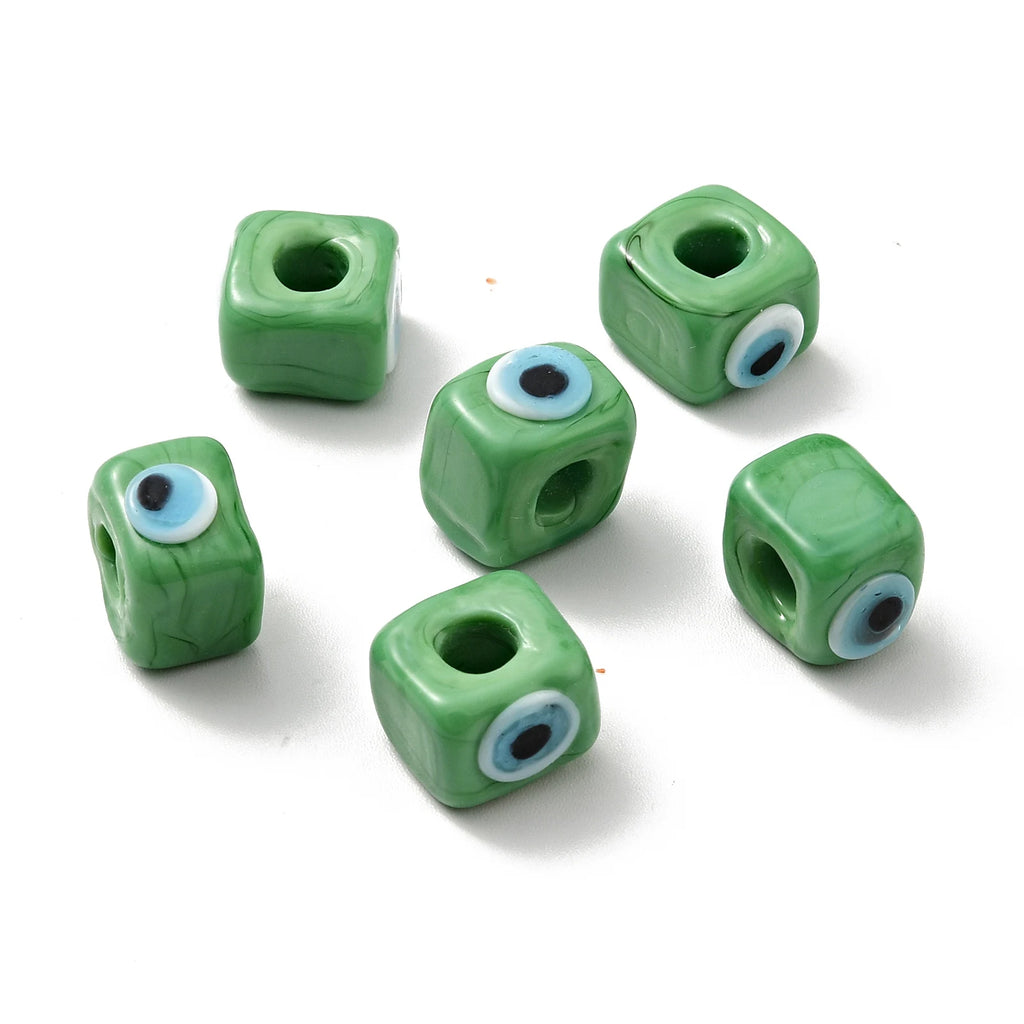50pcs Multicolor Cube Evil Eye Lampwork Beads Large Hole Spacer Beads