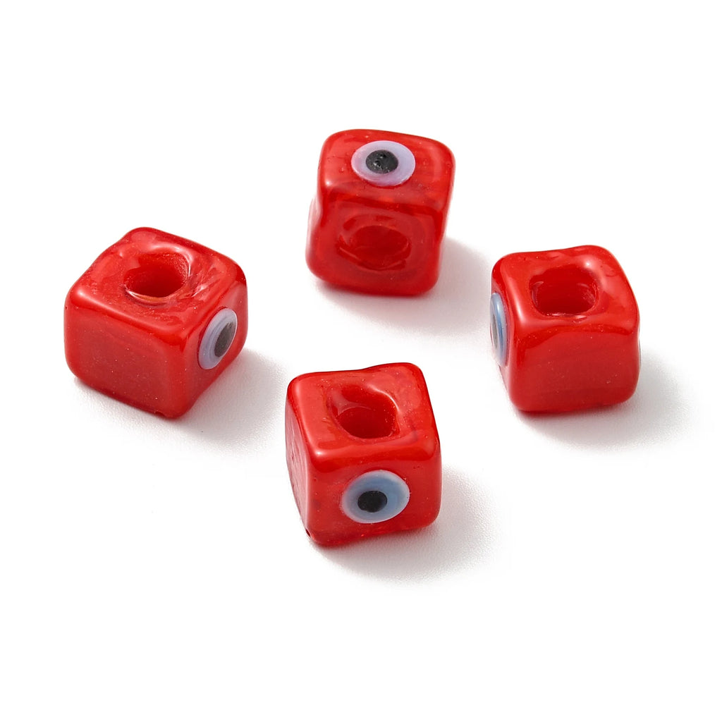 50pcs Multicolor Cube Evil Eye Lampwork Beads Large Hole Spacer Beads