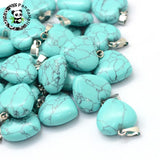50pcs Natural Stone Heart Pendants with Tone Brass Findings 17x16x6mm