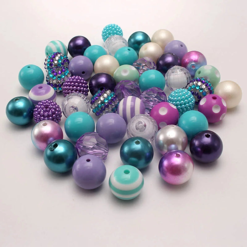 50pcs Ocean Style 20mm Mermaid Acrylic Beads Mix DIY Loose Beads Set