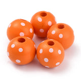 50pcs Orange Polka Dot Wooden Beads - DIY Christmas Decor Round Wood Beads