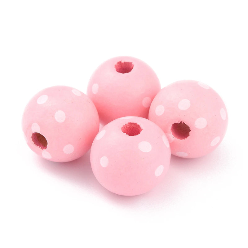 50pcs Orange Polka Dot Wooden Beads - DIY Christmas Decor Round Wood Beads