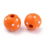 50pcs Orange Polka Dot Wooden Beads - DIY Christmas Decor Round Wood Beads