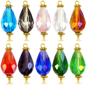 50pcs Colorful Oval Teardrop Crystal Glass Dangle Pendants for DIY Earrings
