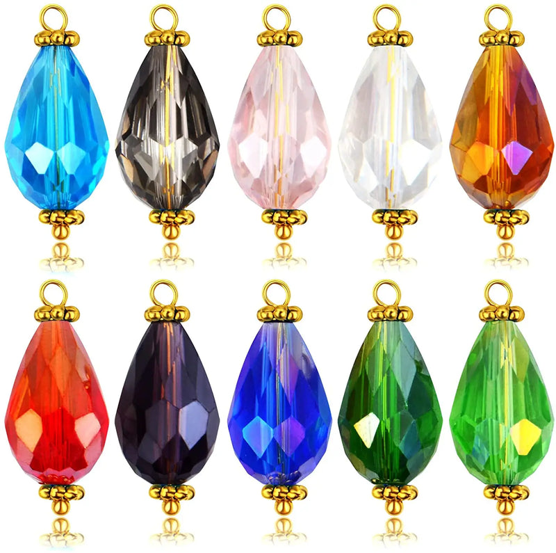 50pcs Colorful Oval Teardrop Crystal Glass Dangle Pendants for DIY Earrings