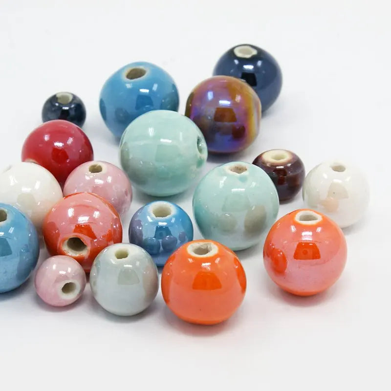 50pcs Colorful Pearlized Porcelain Round Ball Beads for Jewelry Making