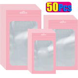 50pcs Pink Matte Pink Aluminum Foil Zip Lock Bag Jewelry Necklace Storage Pouch