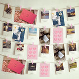 Set of 50 Pink Wooden Clothespins Photo Clips with Twine for DIY Projects