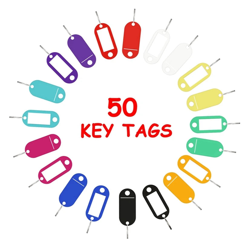 50pcs Plastic Key Rings With Label Writeable Key Fobs ID Tags Key Chain