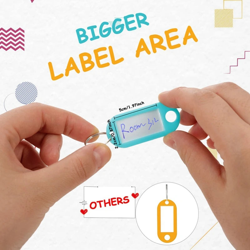 50pcs Plastic Key Rings With Label Writeable Key Fobs ID Tags Key Chain