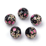 50pcs Printed Glass Beads Loose Spacer Charm Beads Round for DIY Jewelry Making