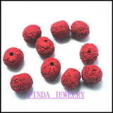 50pcs Red Cinnabar Carving Round Beads DIY Findings 8mm 10mm 12mm