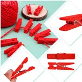 50pcs Red Wooden Clothespins Photo Paper Clips with Twine for DIY Crafts