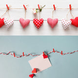50pcs Red Wooden Clothespins Photo Paper Clips with Twine for DIY Crafts