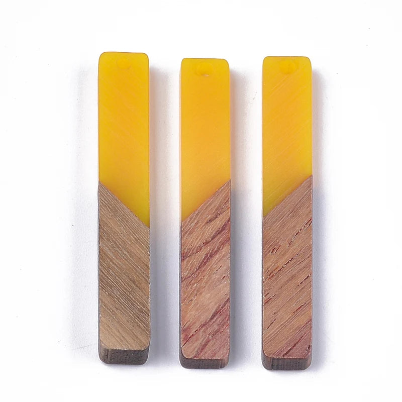50pcs Resin & Walnut Wood Rectangle Pendants for DIY Jewelry Making