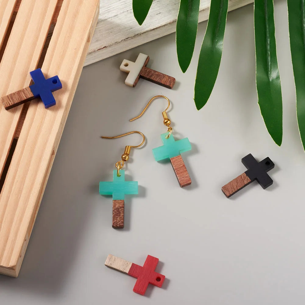 50pcs Walnut Wood Cross Pendants for DIY Jewelry Making 26x16x3mm